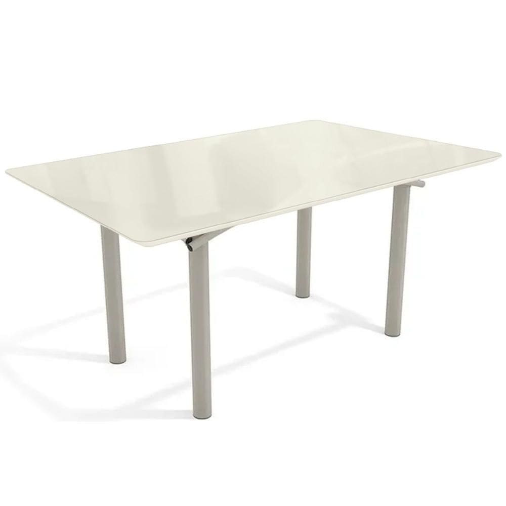 Mesa p/ Cozinha Elba Tampo Madeirado c/ Vidro 160cm Niquel/Off White - Kappesberg