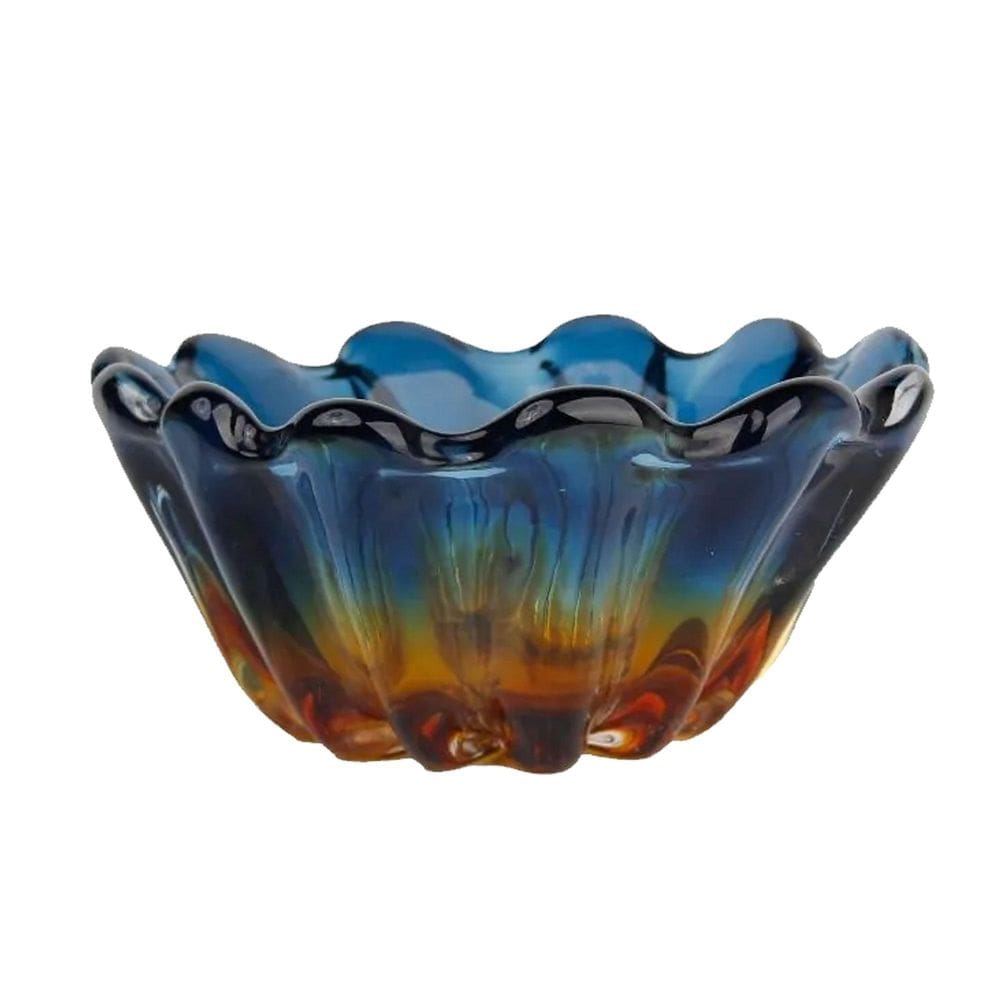 Centro De Mesa Em Cristal Murano Decoração Azul E Ambar