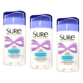 Desodorante corporal Sure Invisible Solid Unperfumed 75 mL (pacote com 3)