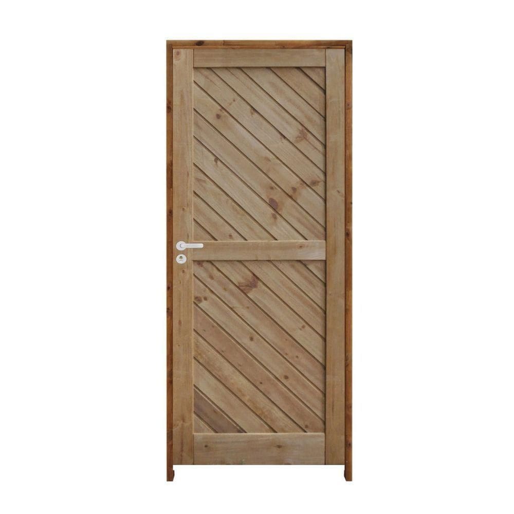Porta Mexicana Diagonal Pinus 92 X 2.10 Batente Ecológico 14cm Fechadura Externa Lado Direito - Rodam