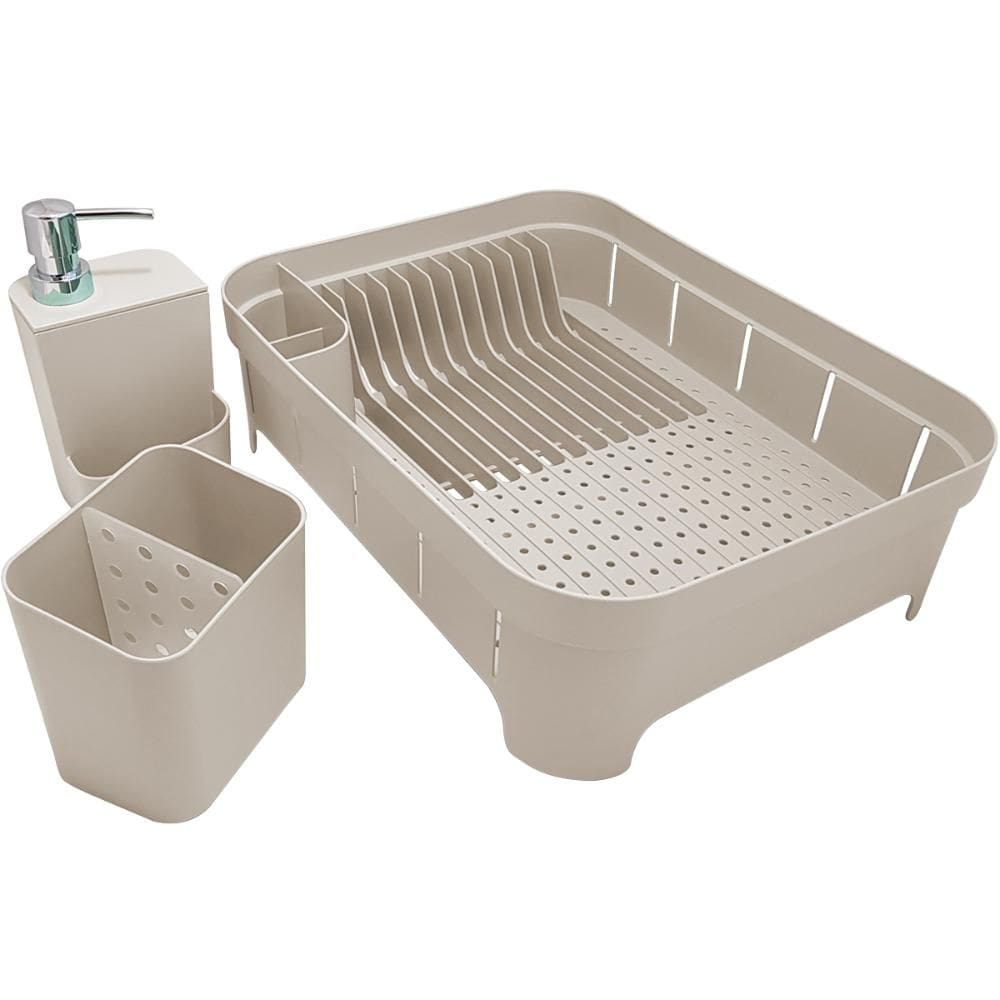 Kit 3 Utensílios Escorredor De Louça Talher Porta Detergente