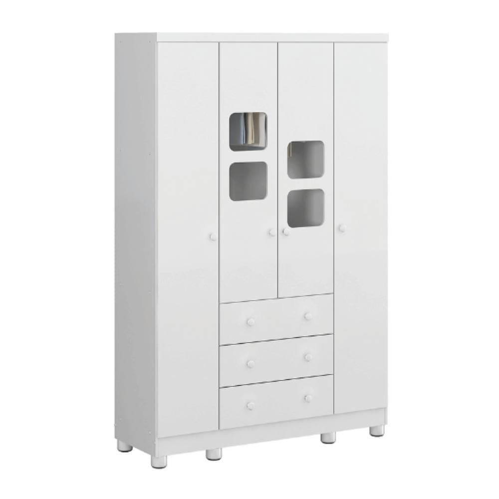 Guarda Roupa Infantil Peroba Uli 4 Portas e 3 Gavetas Branco
