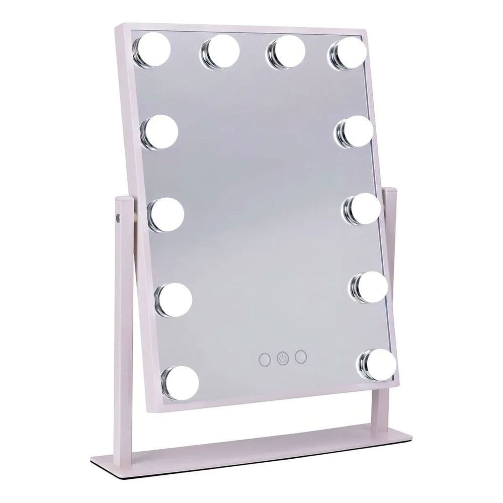 Espelho Camarim Grande LED 12 Lampadas Touch 3 Tons Ajustavel Rotaçao 360 Graus Maquiagem Penteado