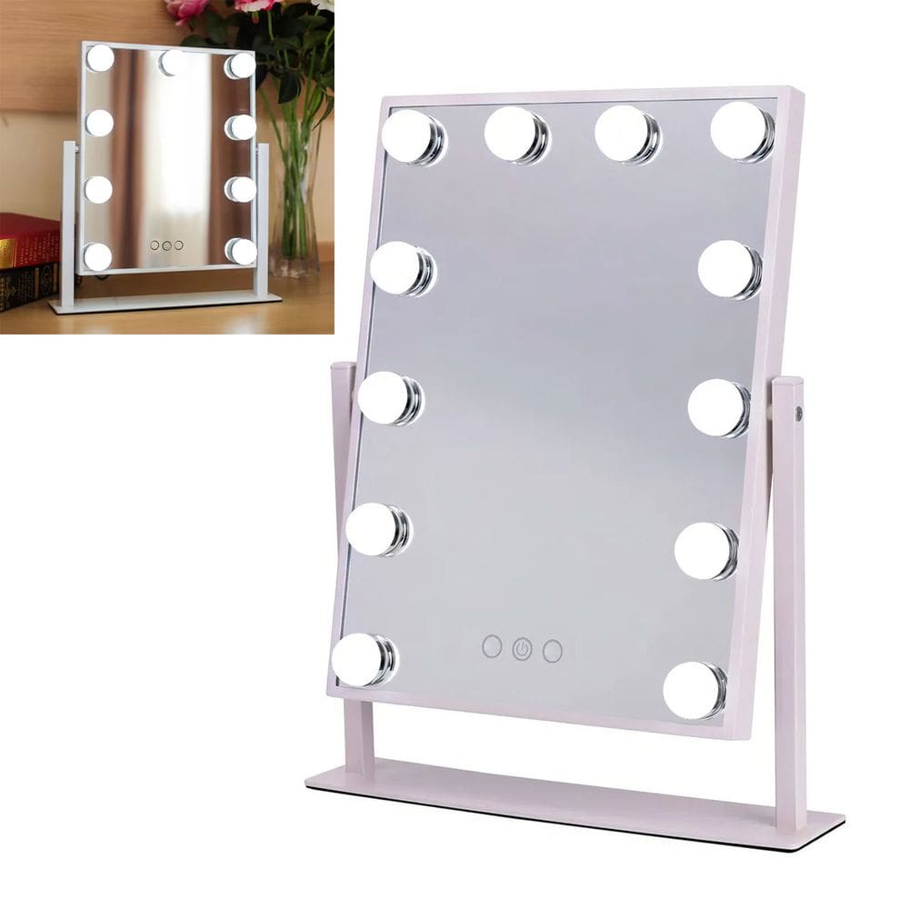 Espelho Camarim Grande 12 Lampadas LED 3 Tons Rotaçao 360 Graus Brilho Ajustavel Maquiagem Penteado