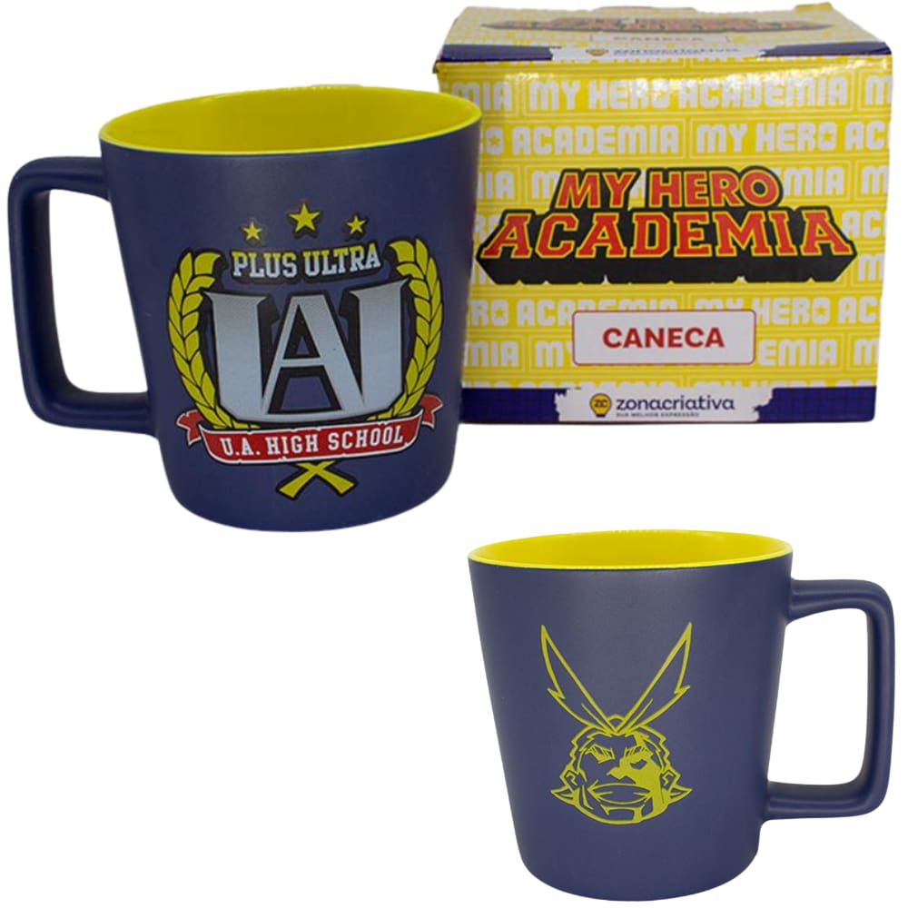 Caneca My Hero Academia Cerâmica Azul E Amarela 400ML Oficial Boku No Hero