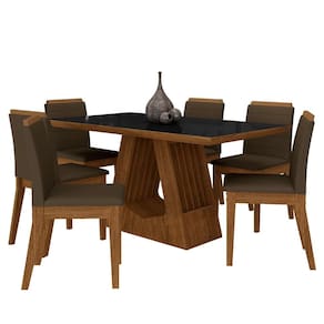 Mesa Málaga 1,6 Com 6 Cadeiras Estofadas Freijó/pto/suede Marrom - Ma