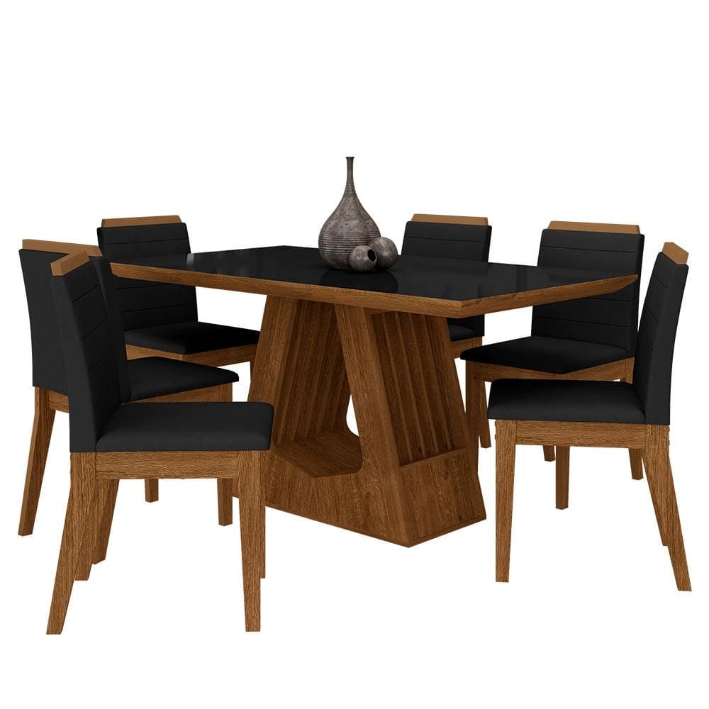 Mesa Málaga 1,6 Com 6 Cadeiras Estofadas Freijó/pto/suede Preto - M.a