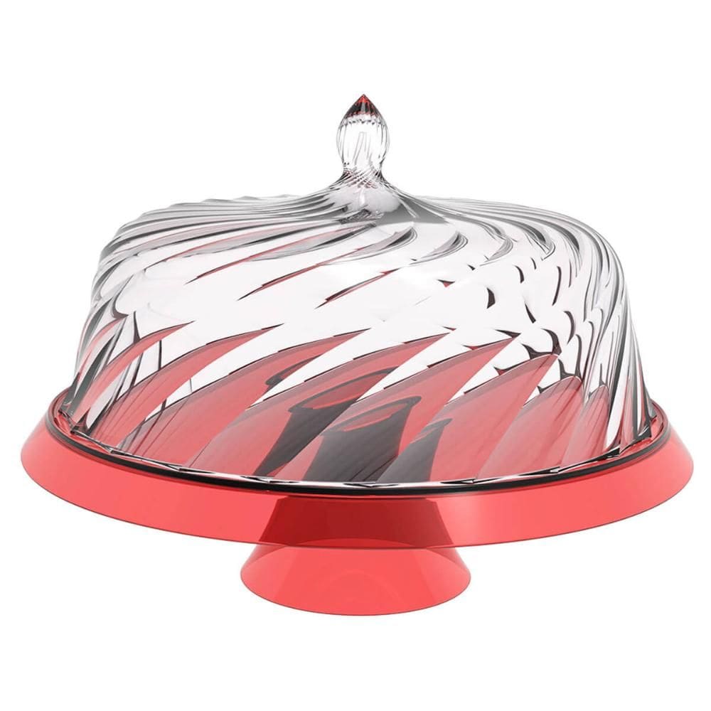Boleira Porta Bolo com Cúpula e Pé 30cm Vermelho Transparent