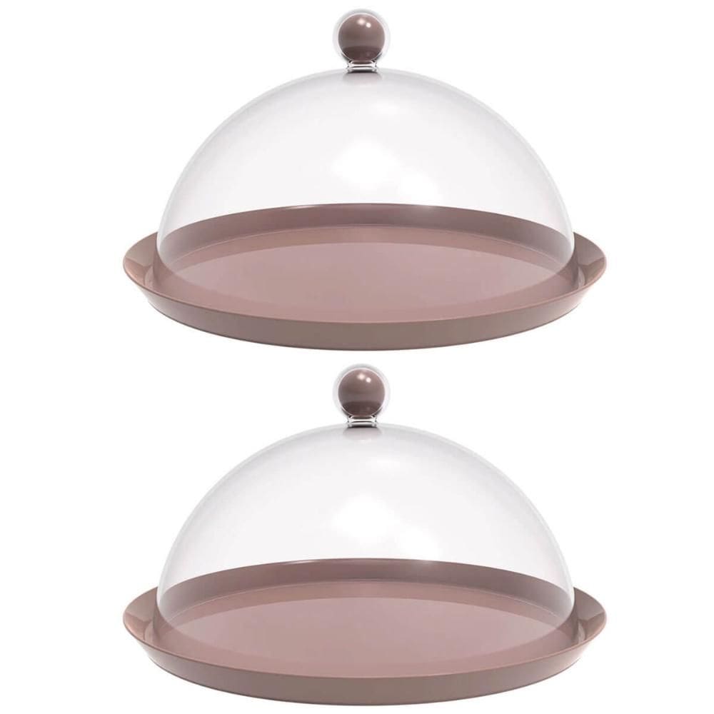 Kit 2 Porta Bolo Torta 30cm Bubble com Cúpula Amêndoa Crippa Boleira Doces Petiscos