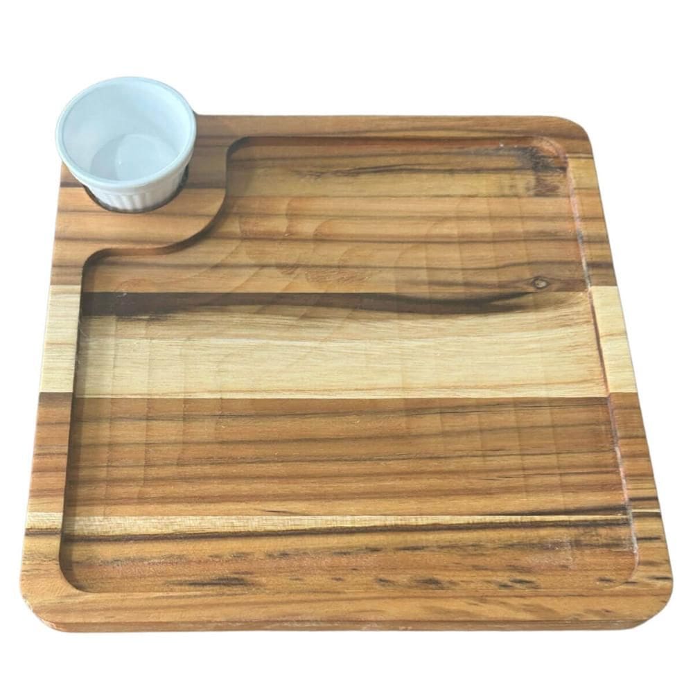 Kit 12 Tábuas Servir Hamburguer 22,5cm com Ramekin 30ml Teca Restaurante Zanline