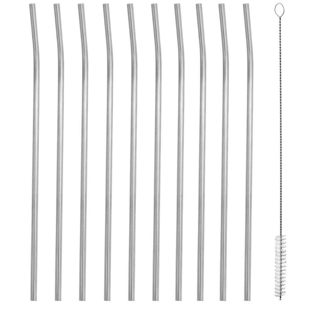 Kit 10 Canudos Inox Sustentável Curvado 5mm Escovinha