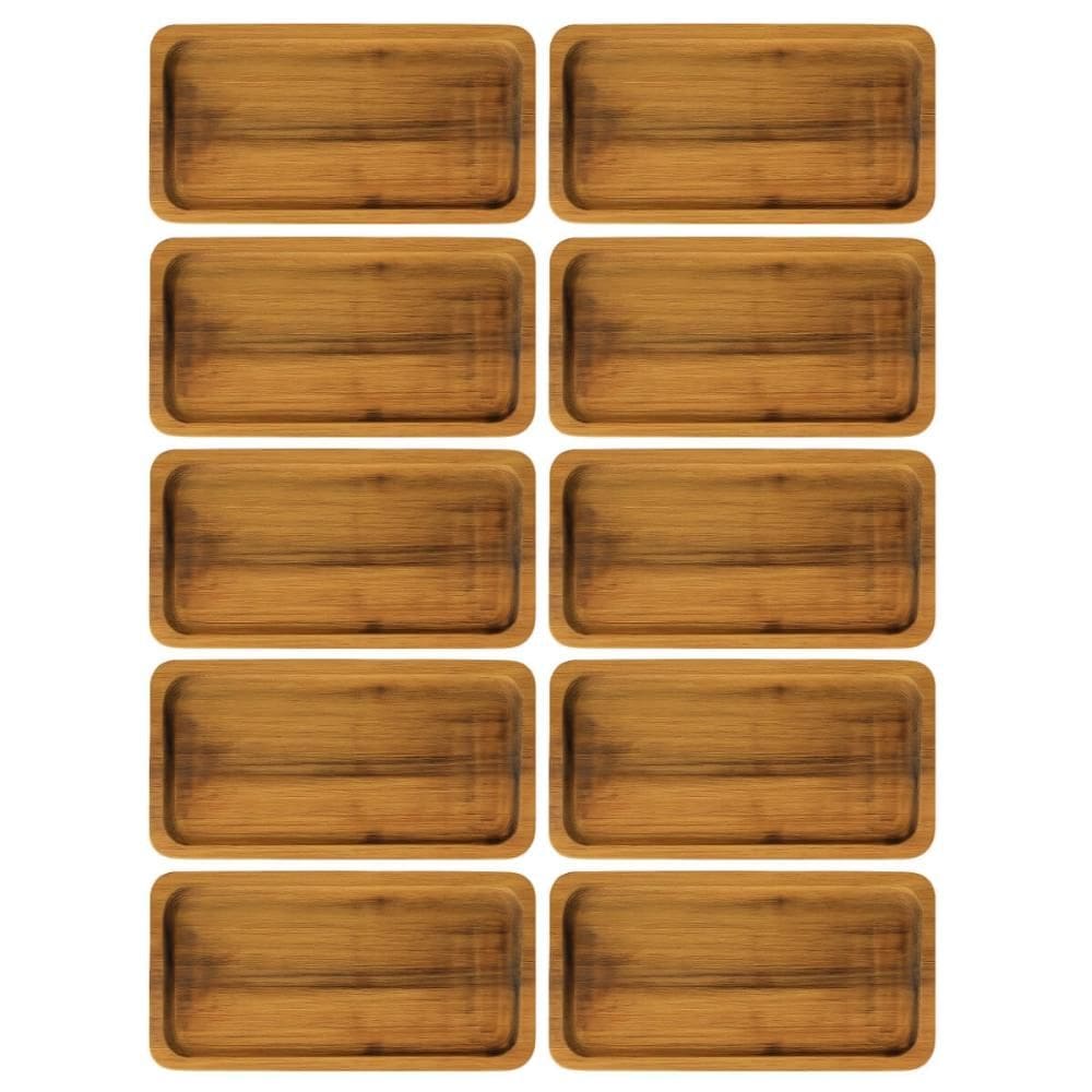 Kit 10 Bandejas Petisqueiras Teca 20x10cm Servir Aperitivos