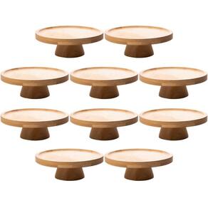 10 Boleiras de Bambu 20cm Pedestal Lyor Decorações de Mesas Festas Pratos para Bolos
