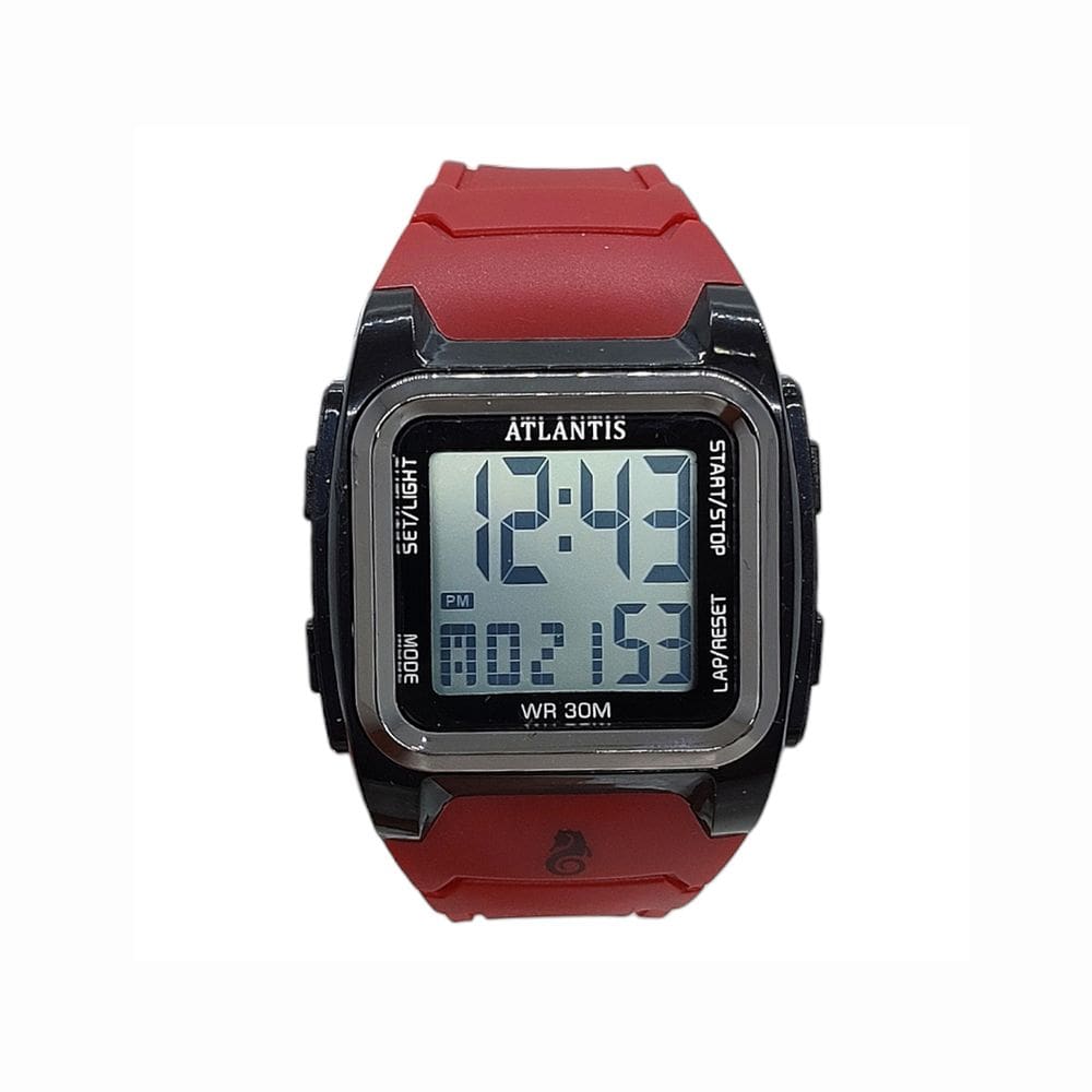 Relógio Atlantis Digital Com Luz Alarme Data Cor Vermelho