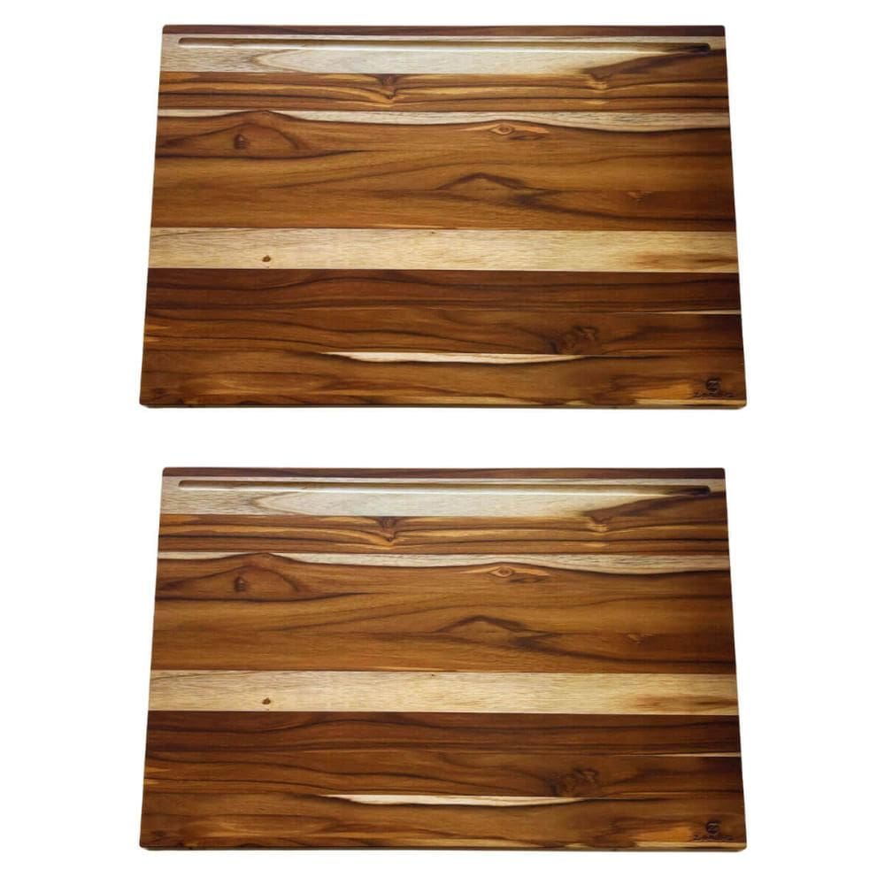 Kit 2 Tábuas de Corte Carne Teca 60x40cm Canaleta Churrasco