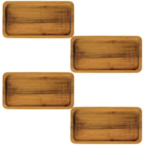 Kit 4 Bandejas 20x10cm Teca Servir Petiscos Salgados Bar Lan