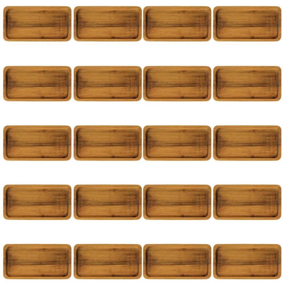 Kit 20 Bandejas Madeira Teca Petisqueira 20x10cm Bar Restaur