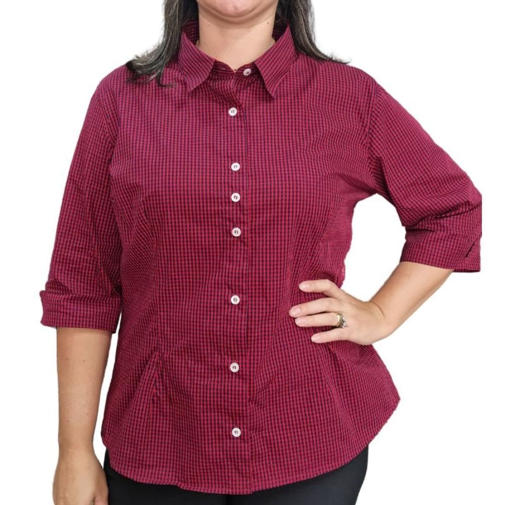 Camisa Xadrez 782 Feminina Manga 3/4 Algodão 100%