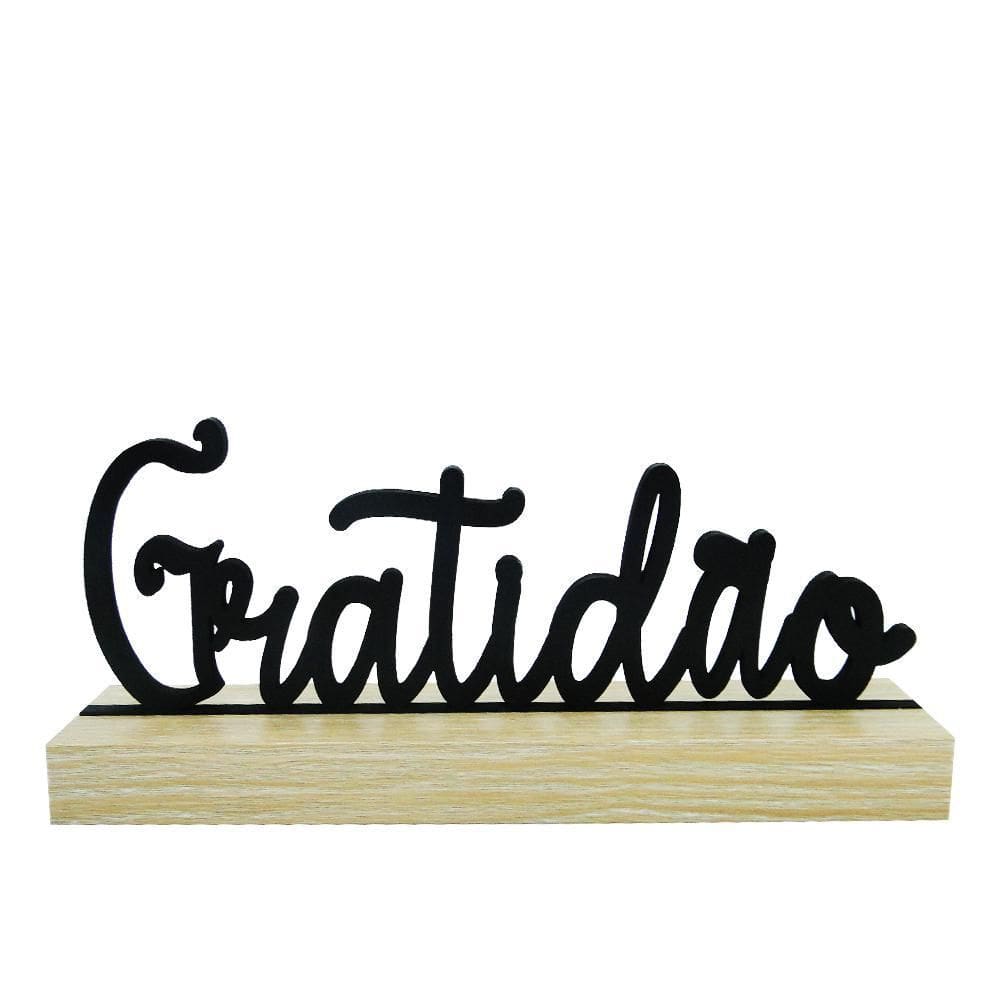 Enfeite Palavra Gratidão Madeira 20x8,5x4cm - Preto