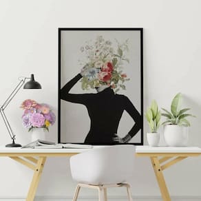 Quadro Dona Flor - Colagem Feminina Floral 33X24Cm - Vidro