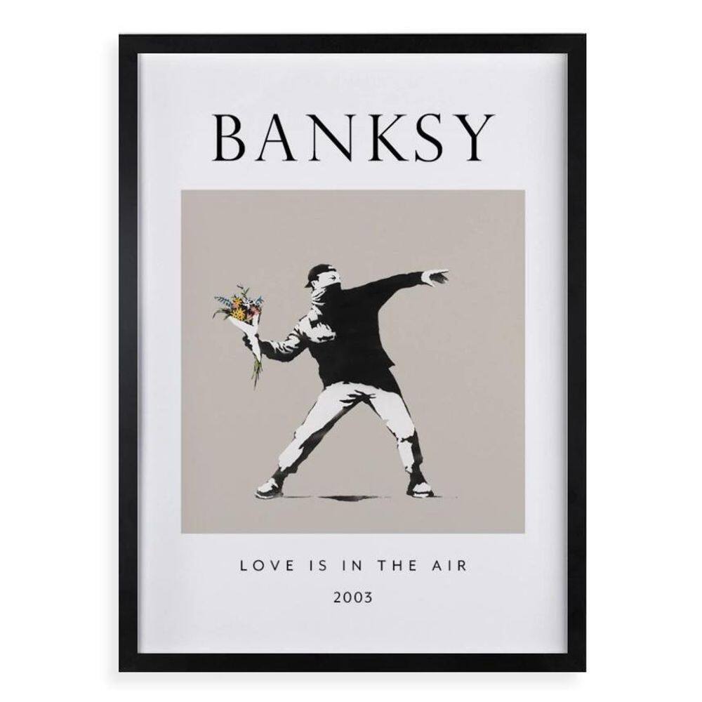 Quadro Banksy Love Is In The Air 45X34Cm - Com Vidro