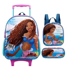 Kit Mochila Rodinhas Lancheira Estojo Pequena Sereia Xeryus