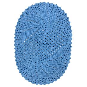Tapete Crochê Oval Zig Zag 67X47 Barbante Barbantextil Azul