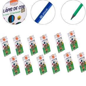 Kit 12 Caixa Lápis Cor 12 Cores Resina Reciclada Sextavado