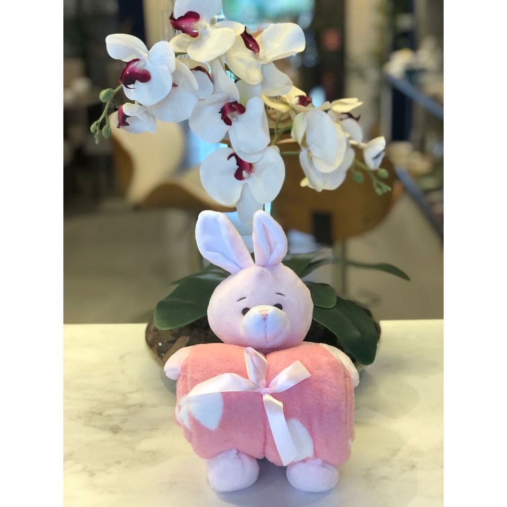 Kit Baby Manta/Bichinho Pelucia Microfibra .Coelho Rosa
