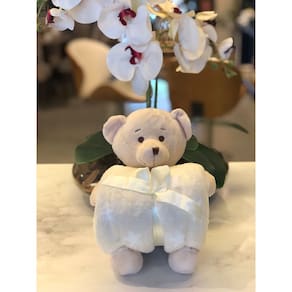 Kit Baby Manta/Bichinho Pelucia Microfibra .Urso Bege