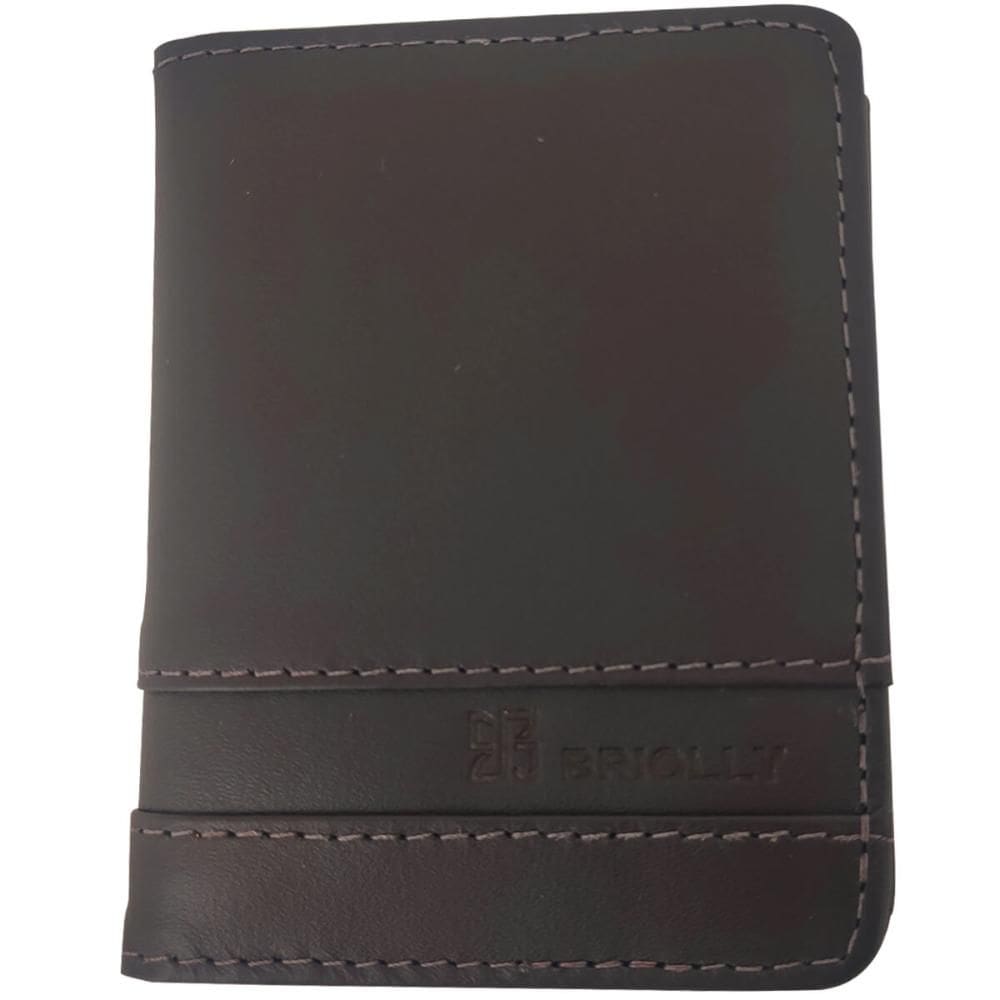 Carteira Briolly Vertical Slim de Homem Marrom Veneza Porta Cartão Visor CNH