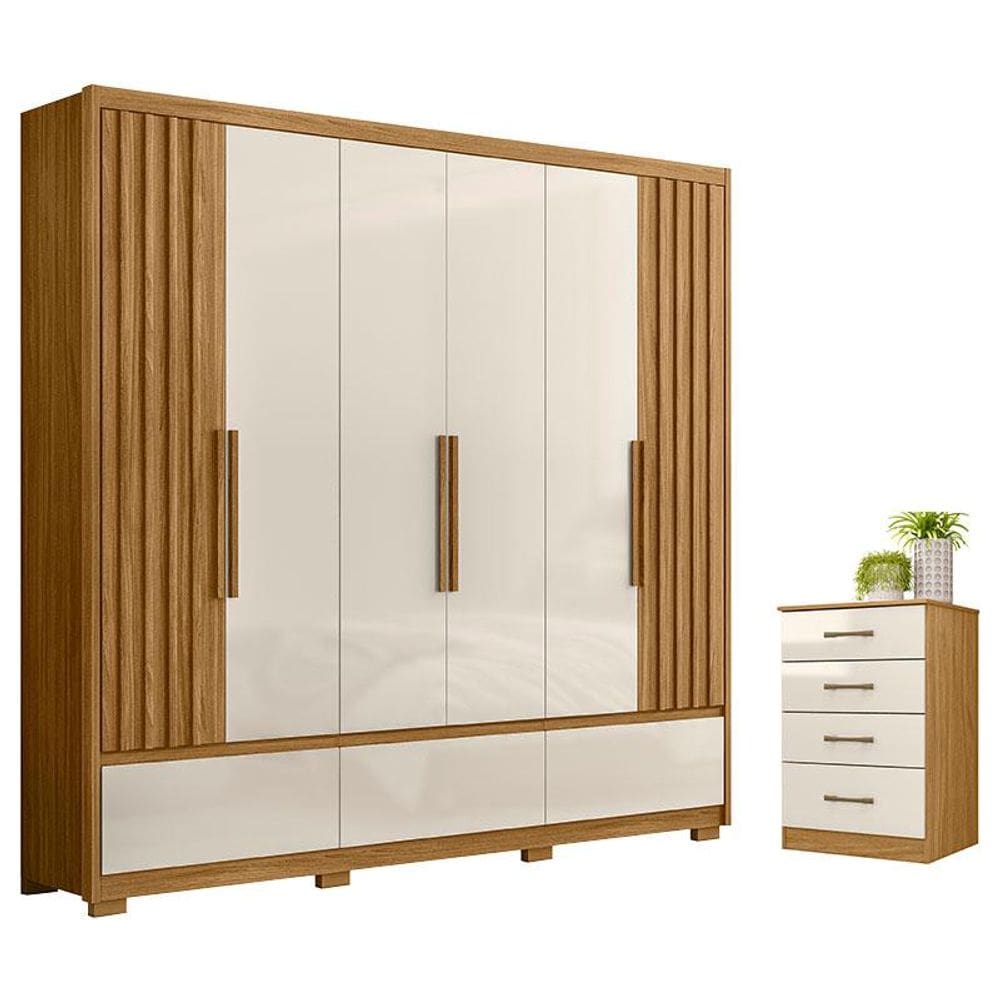 Guarda Roupa Casal Amazonas e Cômoda MS913 Freijó Off White - Moval