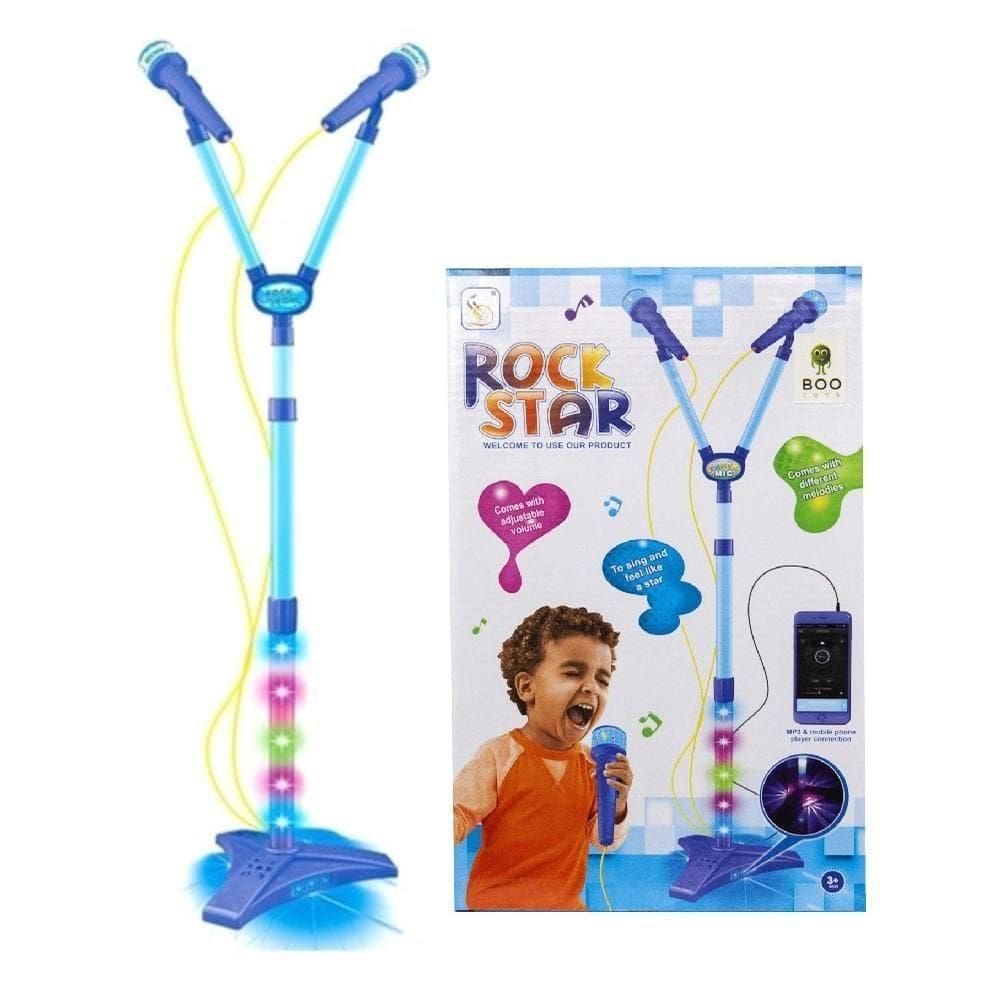 Microfone Duplo Azul Infantil Com Luz Som e Conexão Celular