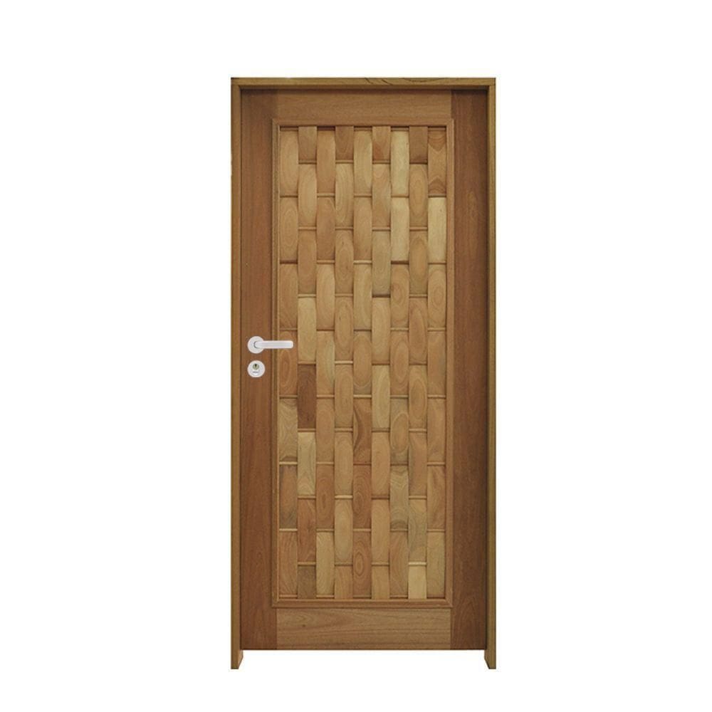 Kit Porta Couro Em Pé Eucalipto 82 X 2.10 Batente 14 Cm Fechadura Externa Lado Direito - Rodam