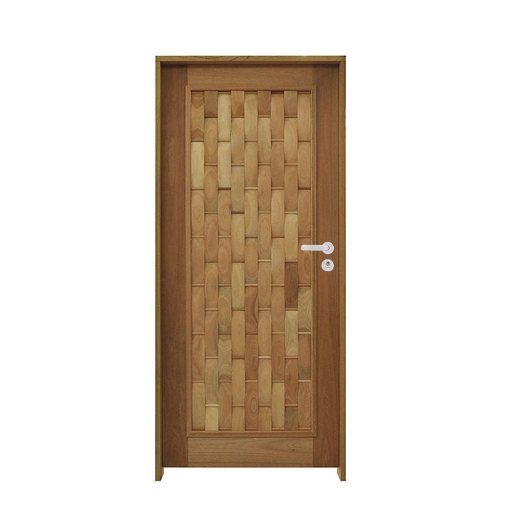 Kit Porta Couro Em Pé Eucalipto 92 X 2.10 Batente 14 Cm Fechadura Externa Lado Esquerdo - Rodam