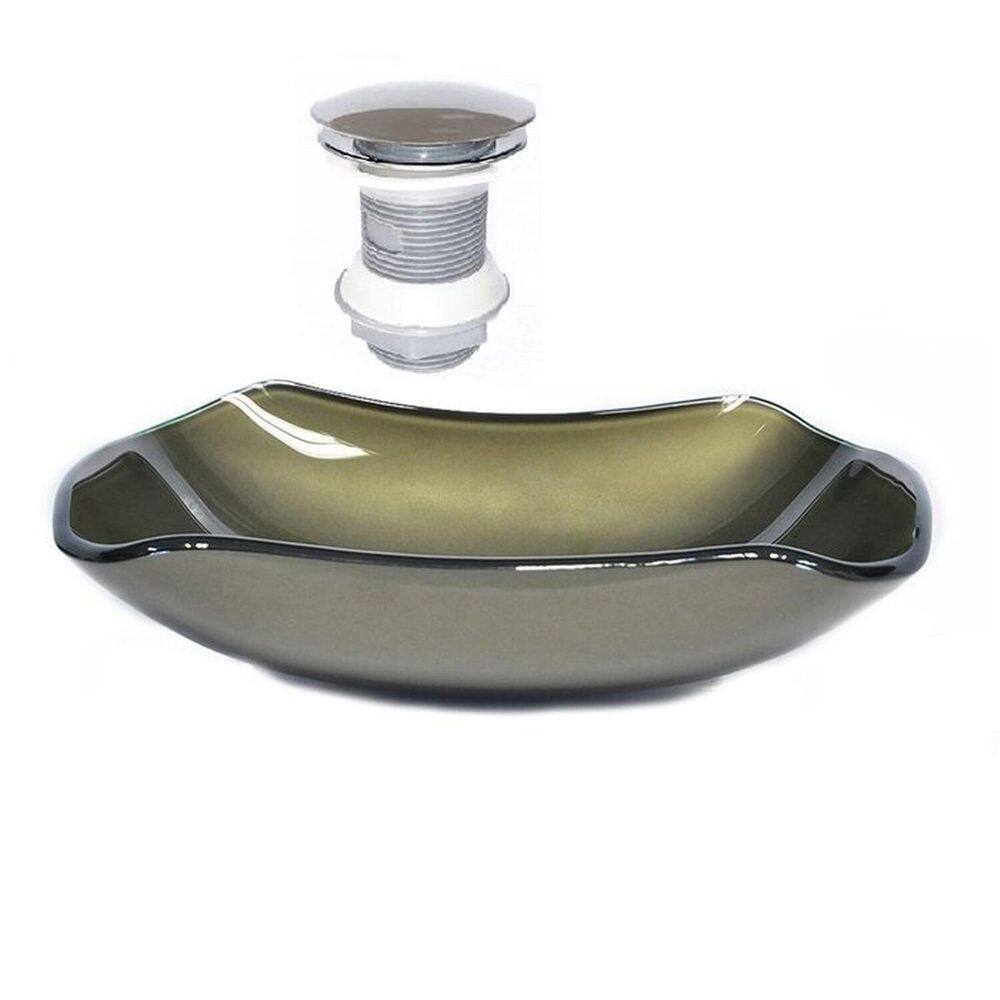 Cuba de Vidro Abaulada 51cm + Válvula Click Ouro