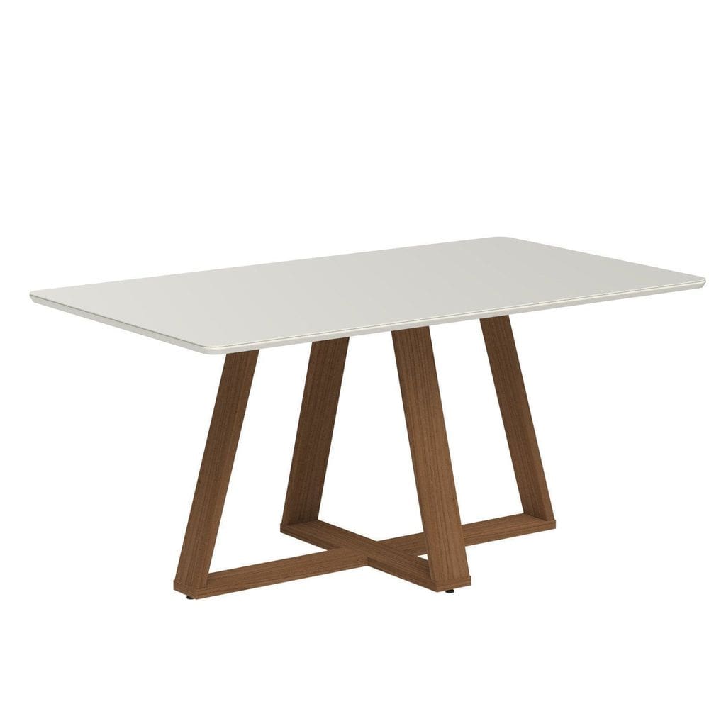 Mesa de Jantar 160cm Retangular com Vidro Avena Canella/Off White Fosco