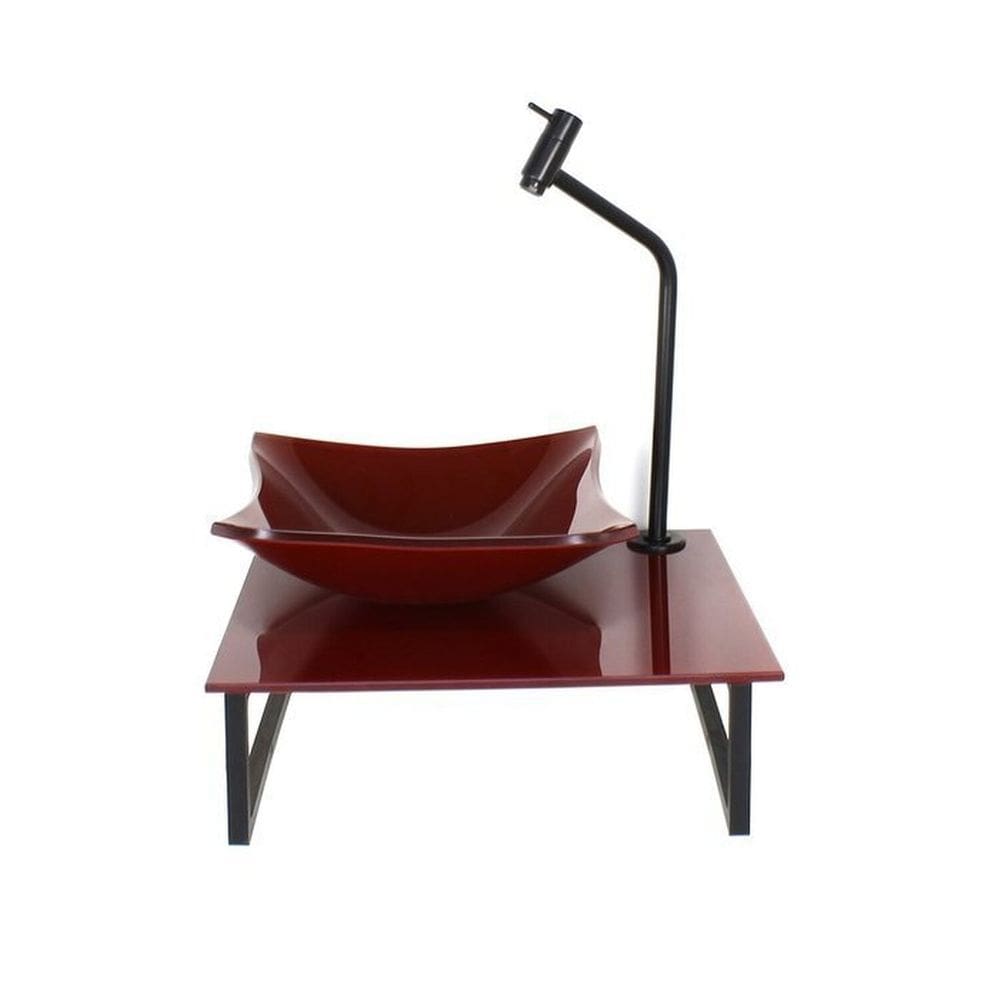 Kit Cuba de Vidro Quadrada 10cm com Tampo 40cm Full e Suporte Vermelho Cereja