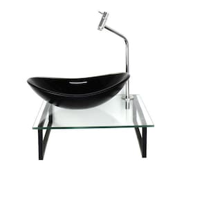 Kit Cuba de Vidro Oval 10cm com Tampo 40cm e Suporte Preta