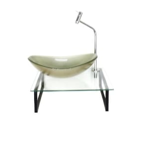 Kit Cuba de Vidro Oval 10cm Tampo 40cm com Suporte Torneira Valvula Champanhe