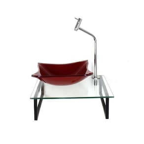 Kit Cuba de Vidro 10cm Tampo 40cm com Suporte Torneira Válvula Vermelho Ferrari
