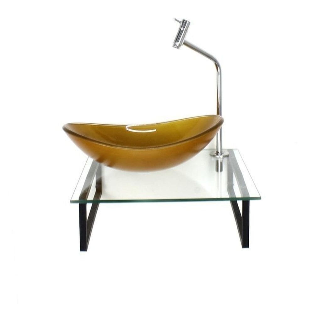 Kit Cuba de Vidro Oval 10cm com Tampo 40cm e Suporte Dourado Real