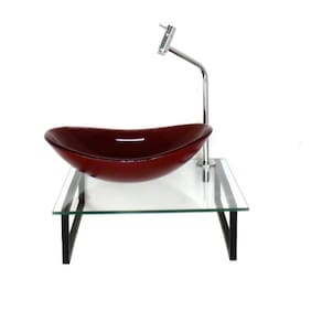 Kit Cuba de Vidro Oval 10cm com Tampo 40cm e Suporte Vermelho Cereja