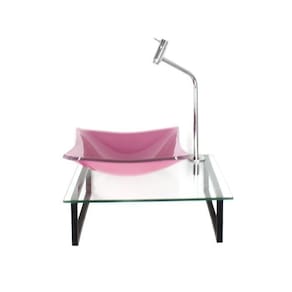 Kit Cuba de Vidro 10cm Tampo 40cm com Suporte Torneira Valvula Rosa