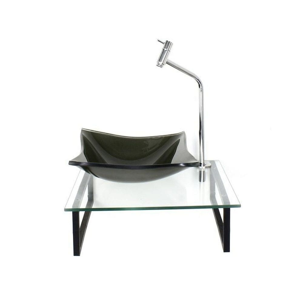 Kit Cuba de Vidro 10cm Tampo 40cm com Suporte Torneira Valvula Ouro Envelhecido