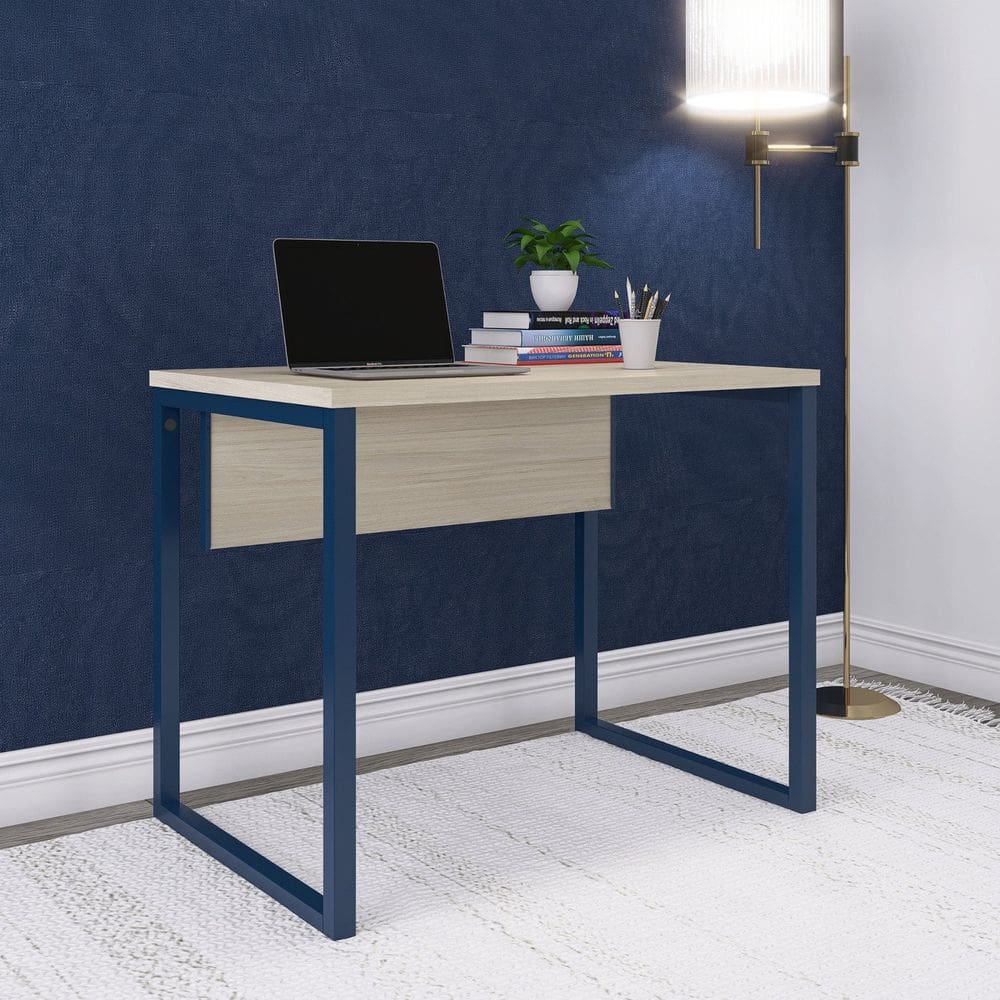 Mesa para Escritório Industrial 90cm Pe25 Castanheira/Azul Delrei