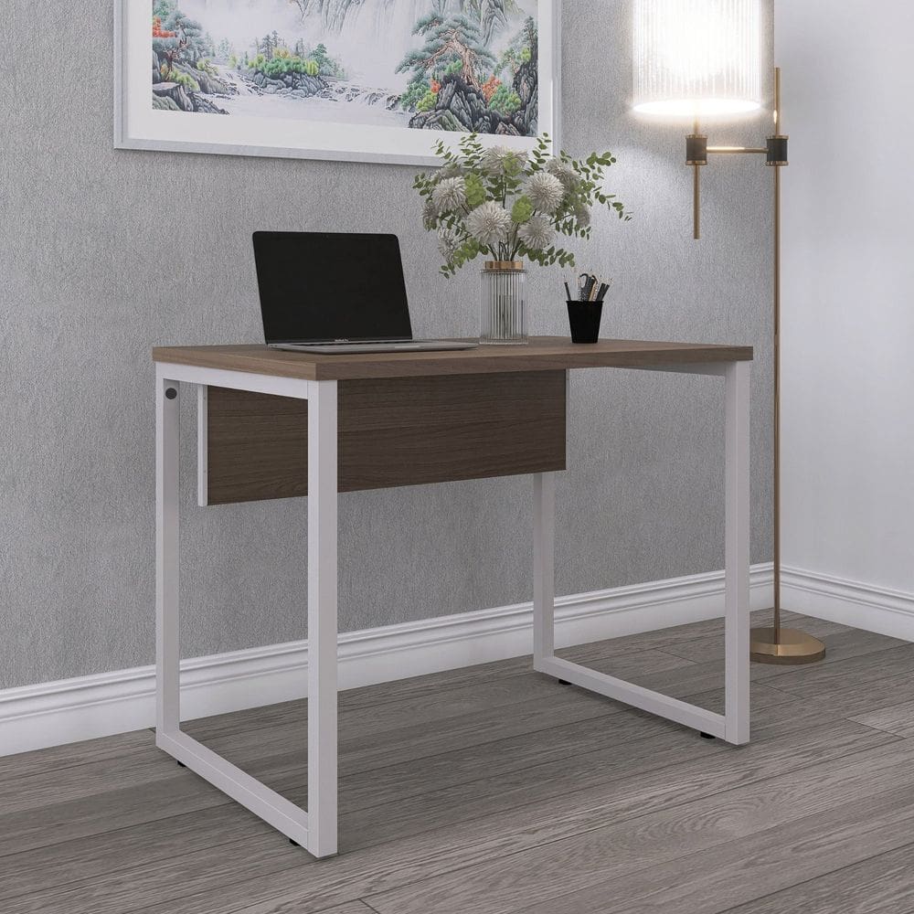 Mesa para Escritório Industrial 90cm Pe25 Walnut/Cinza