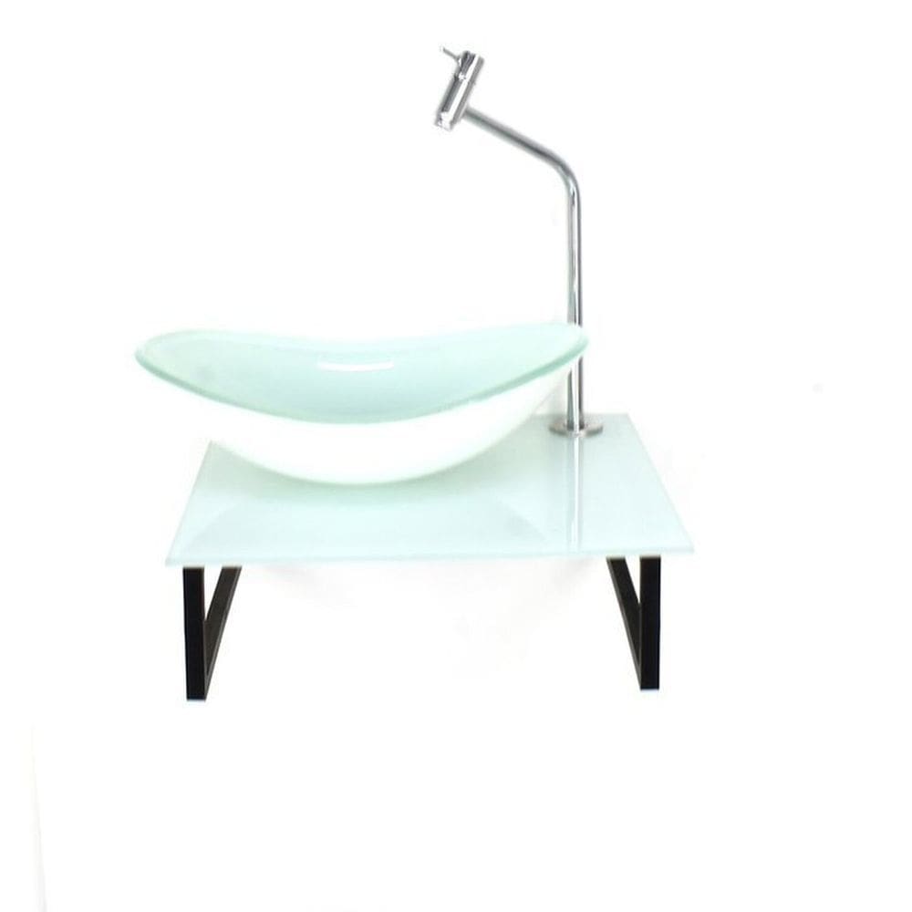 Kit Cuba de Vidro Oval 10cm Tampo 40cm Branco Full com Suporte Torneira Valvula Branco