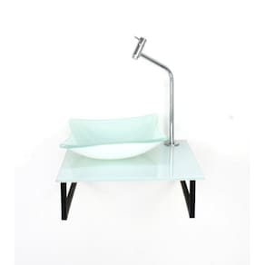Kit Cuba de Vidro 10cm Tampo 40cm Branco Full com Suporte Torneira Valvula Branco