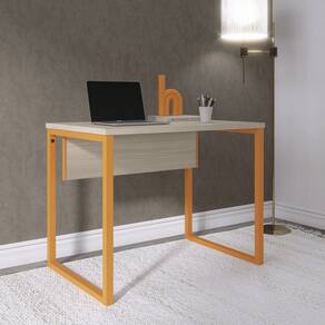 Mesa para Escritório Industrial 90cm Pe25 Castanheira/Laranja Picasso